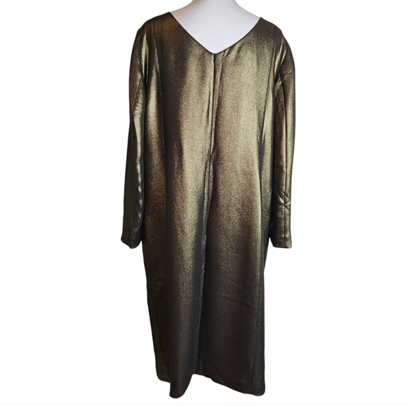Akris Gold Metallic 100% Mulberry Silk Sheath Dress Sz 16 Evening Party Wedding - Picture 6 of 16